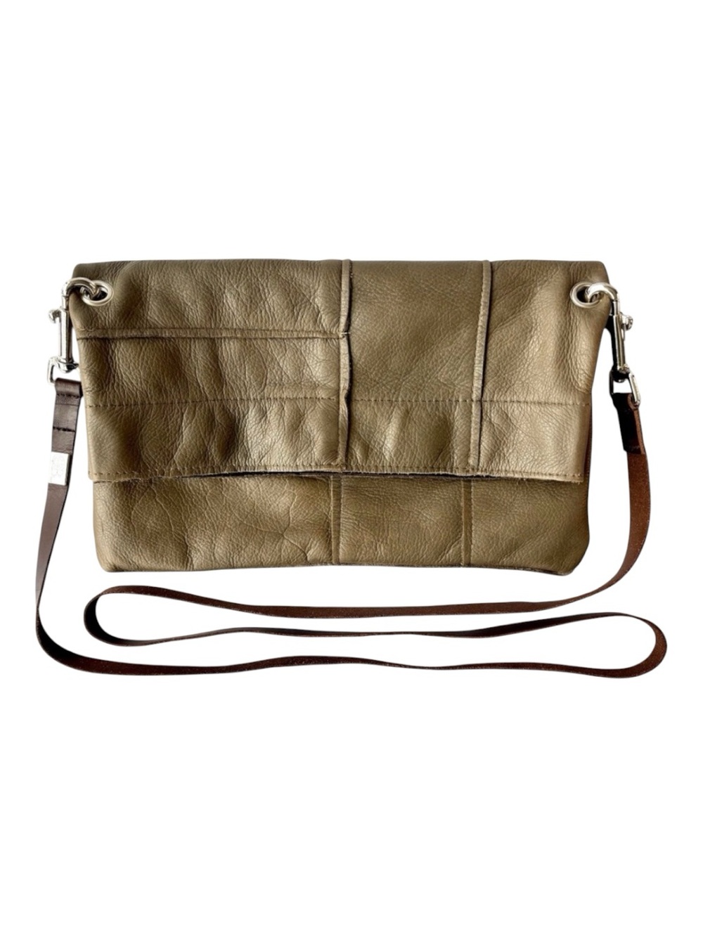 Owen Barry Handmade Fold Over Crossbody Olive Green Leather Suede Eco Bag Purse